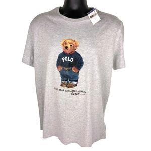 Men Signature Polo Bear  Ralph Lauren Large T-shirt  Gray w/ Beat on front.